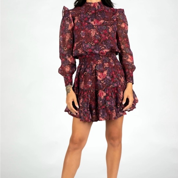 Elegant Floral Mini Dress in Purple and Pink - Picture 1 of 10